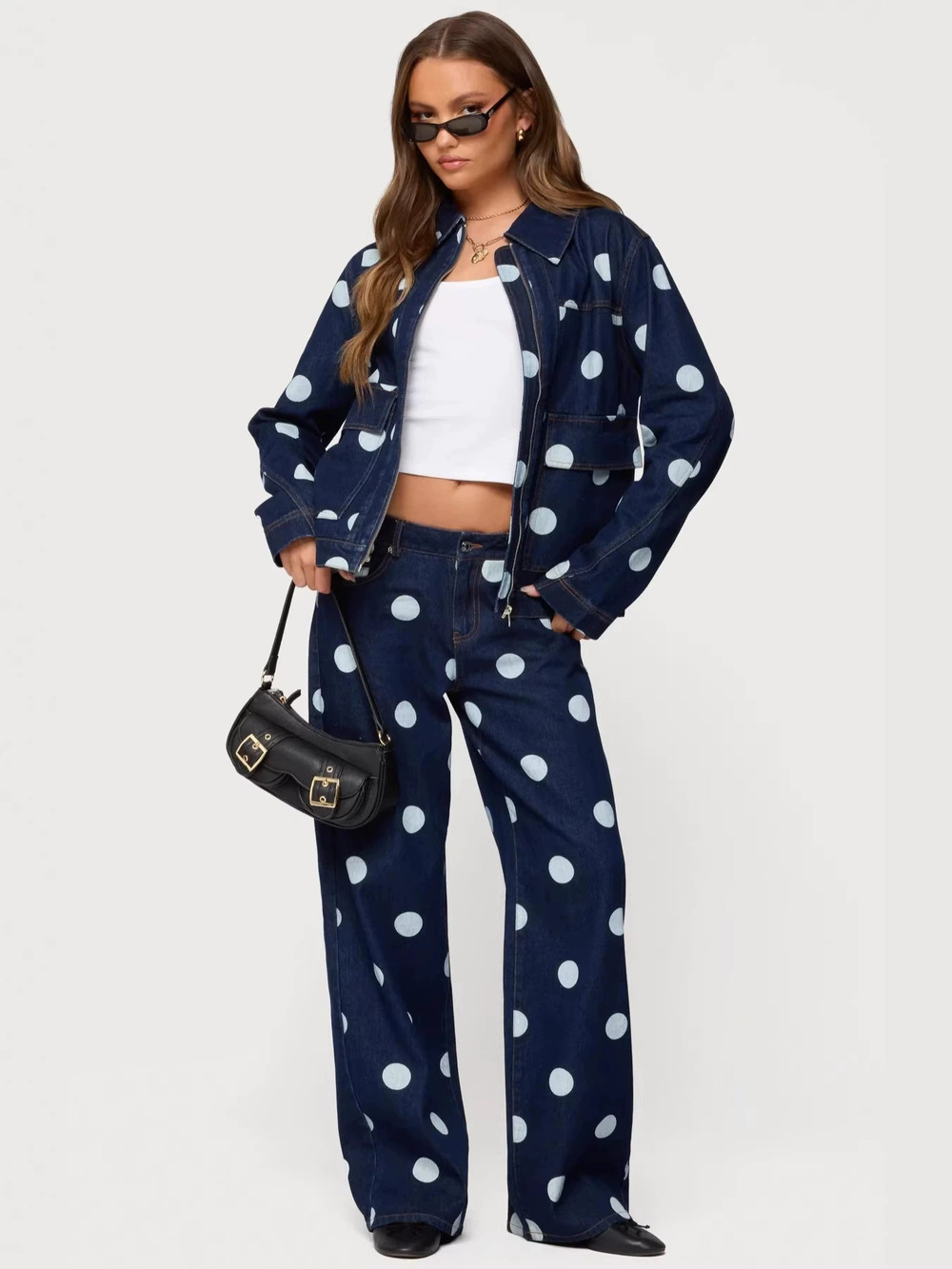 ZARA Womens Casual Stylish Polka Dot Dark Wash Jeans